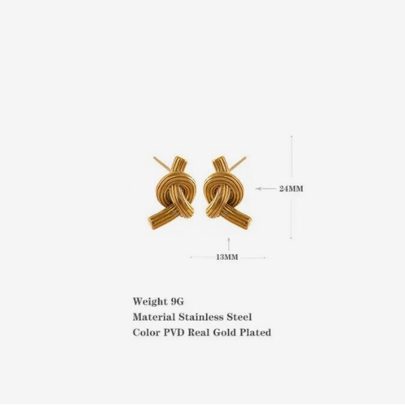 18 Karat Gold Plated Stainless Steel Knotted Stud Earrings - Picture 3 of 4